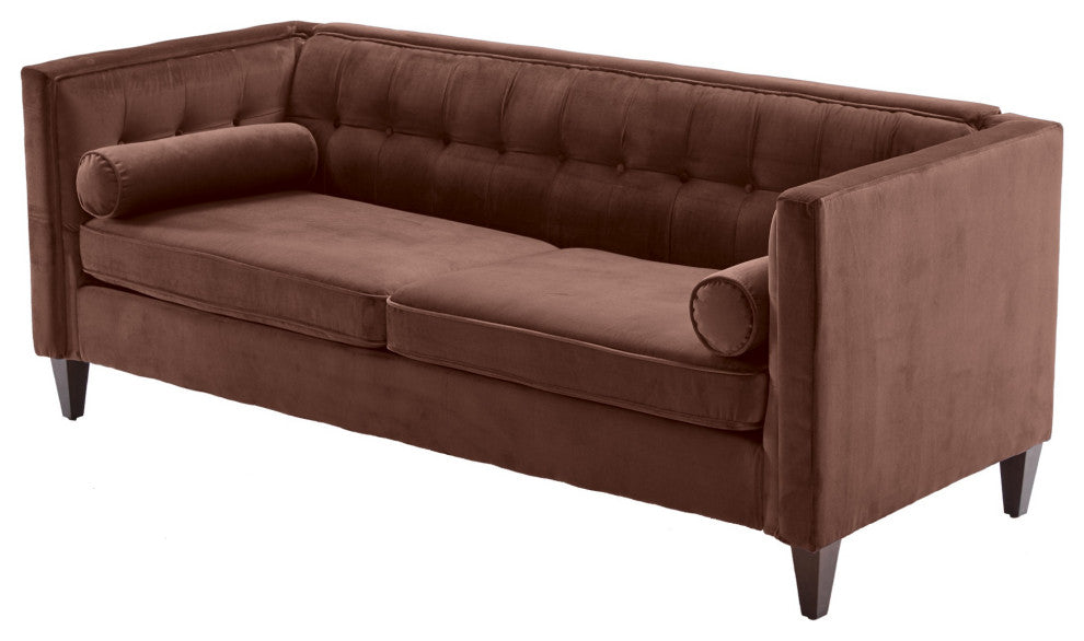 Pink Velvet Upholstered Sofa With Bolster Pillows