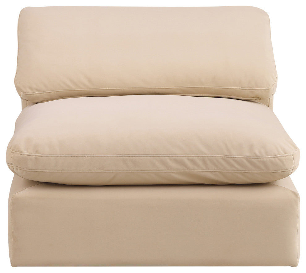 Comfy Beige Linen Textured Fabric Modular Chair, Beige, Velvet, Armless Chair