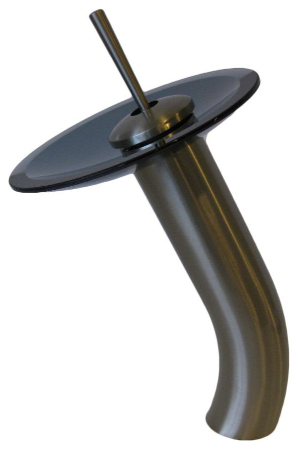 Novatto GF-001BN-S Vessel Faucet With Smoke Colored Glass, Brushed Nickel