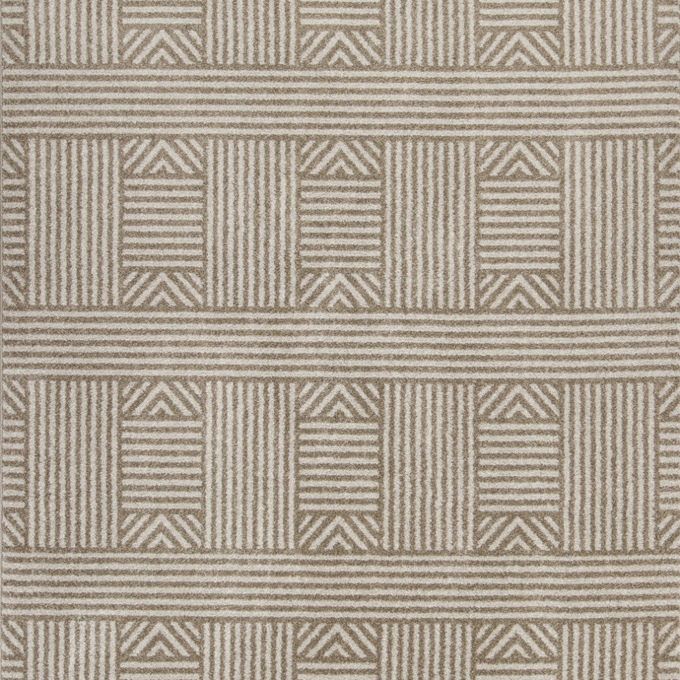 5' X 8' Beige Geometric Lines Uv Treated Area Rug