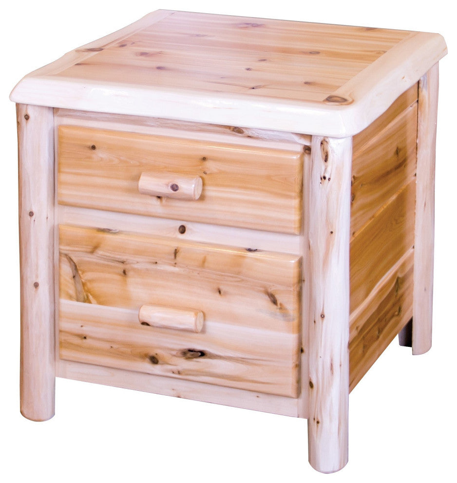 White Cedar Log 2-Drawer Nightstand with Legs