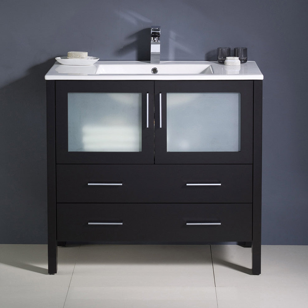 Torino 36" Bathroom Cabinet, Base: Espresso, With Top, Integrated Sink