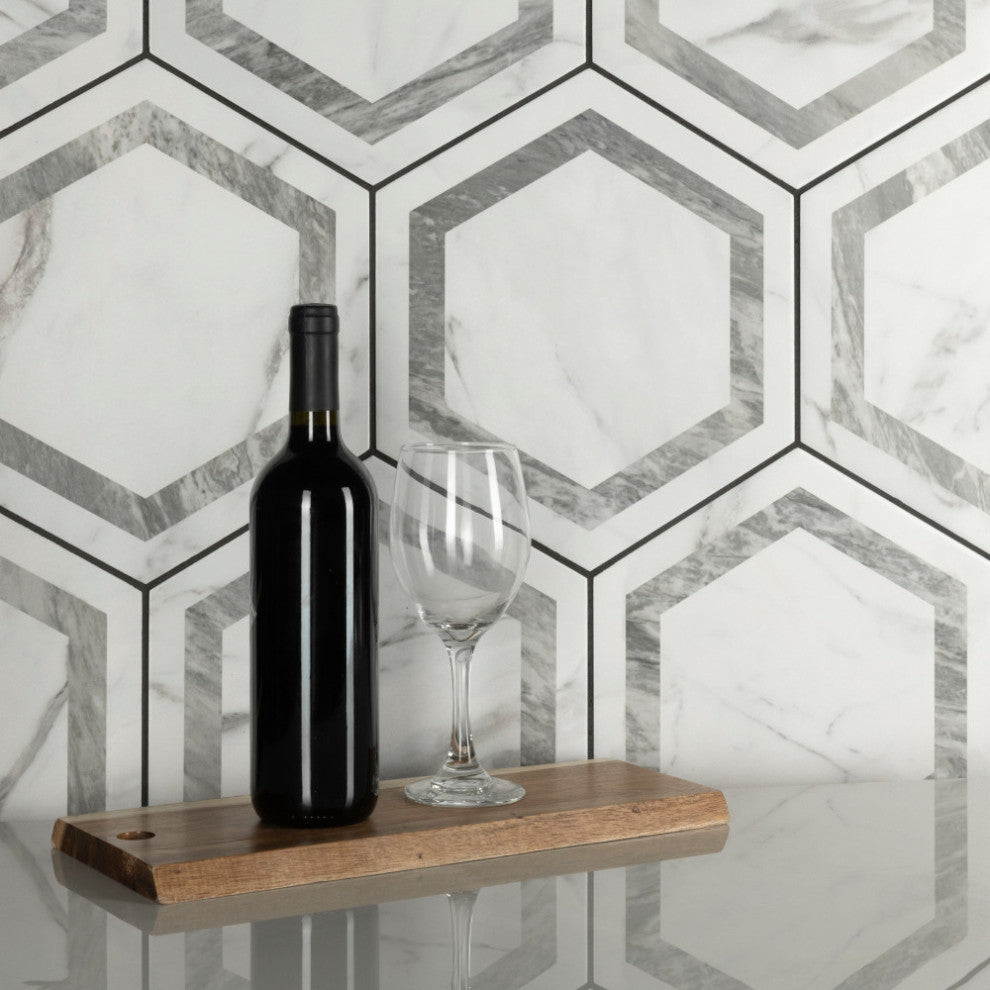 Marbilia Hex Venato Grey Geo with Biotech Porcelain Floor and Wall Tile