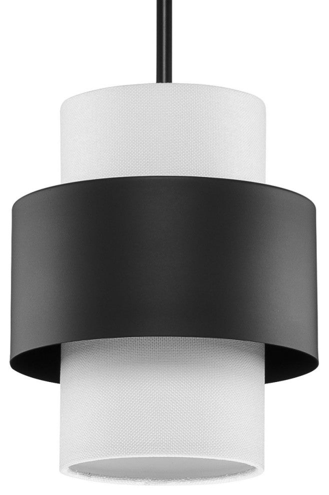 Silva Collection One-Light Matte Black White Linen Shade Pendant