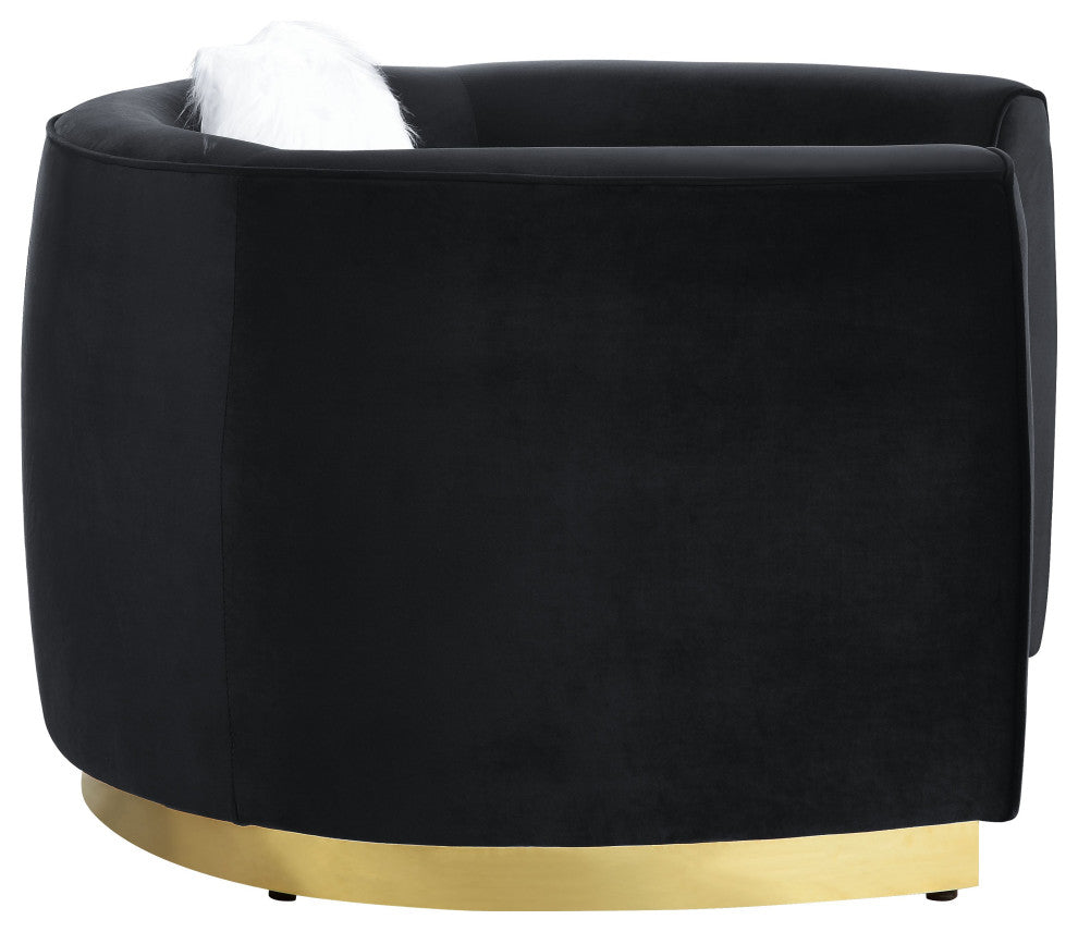 Achelle Loveseat With 3 Pillows, Black Velvet