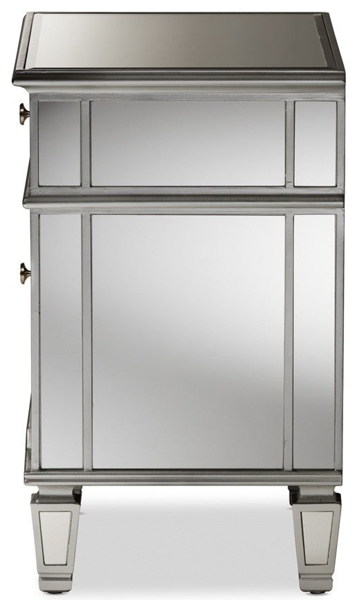 Hollywood Regency Glamour Style Mirrored 2-Drawer Nightstand