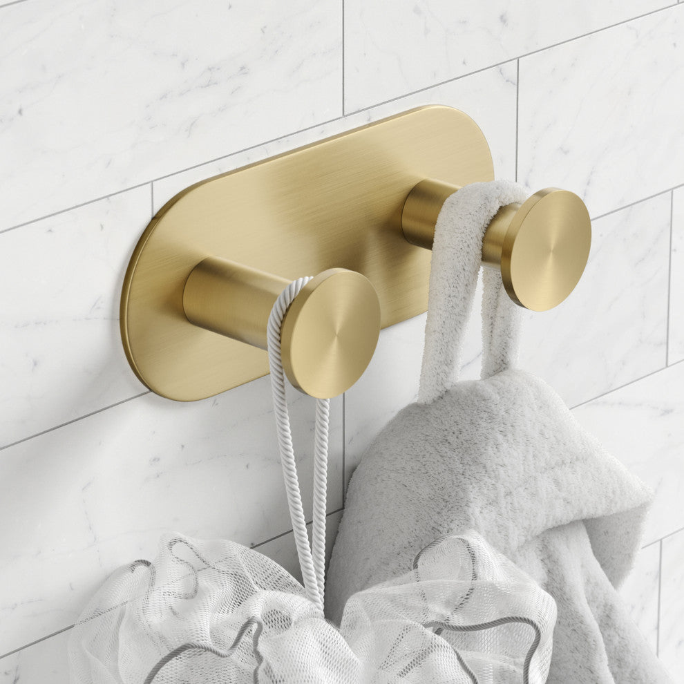 Elie Bathroom Robe and Towel Double Hook, Brushed Gold