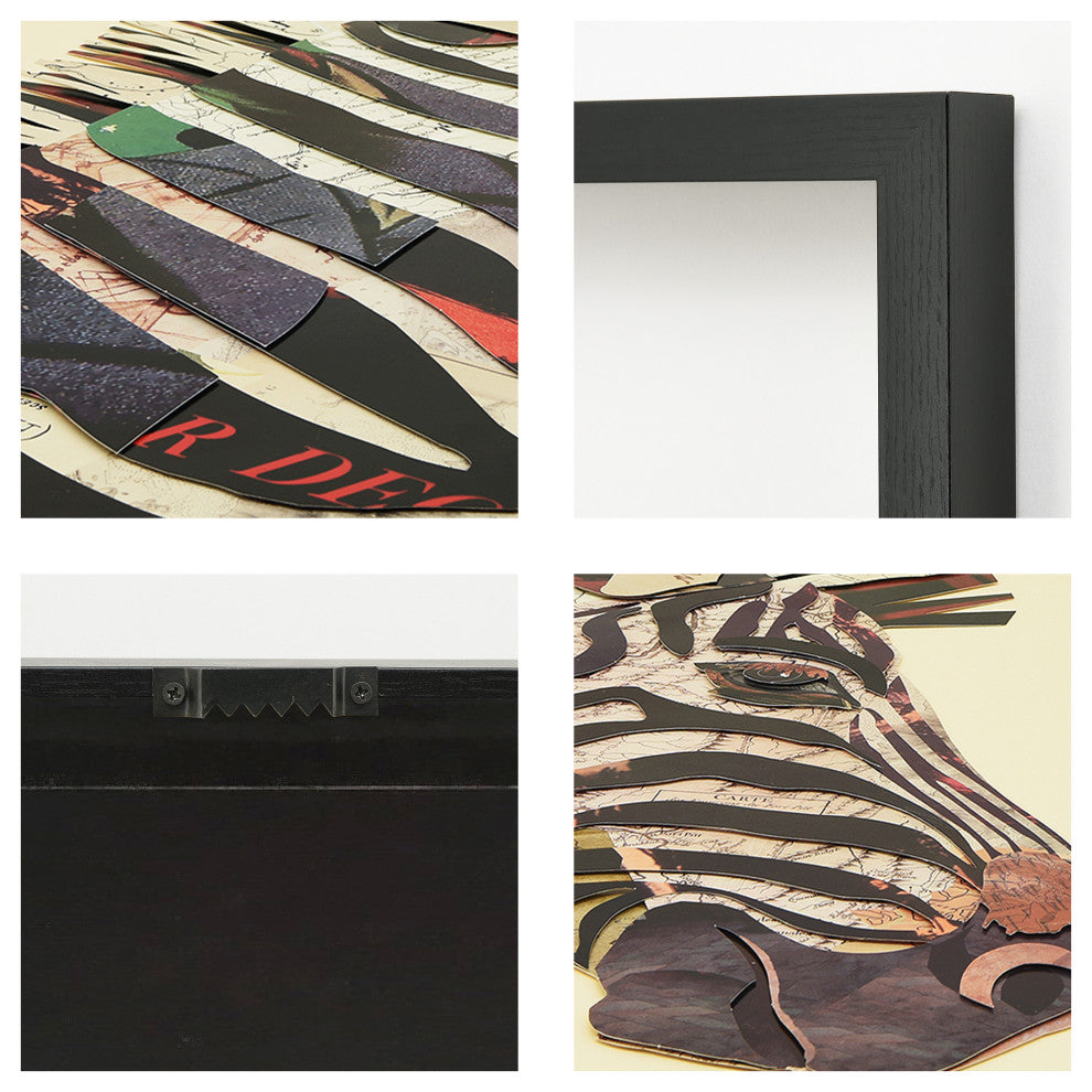 Zebra Dimensional Handmade Collage Wall Art Framed Under Glass