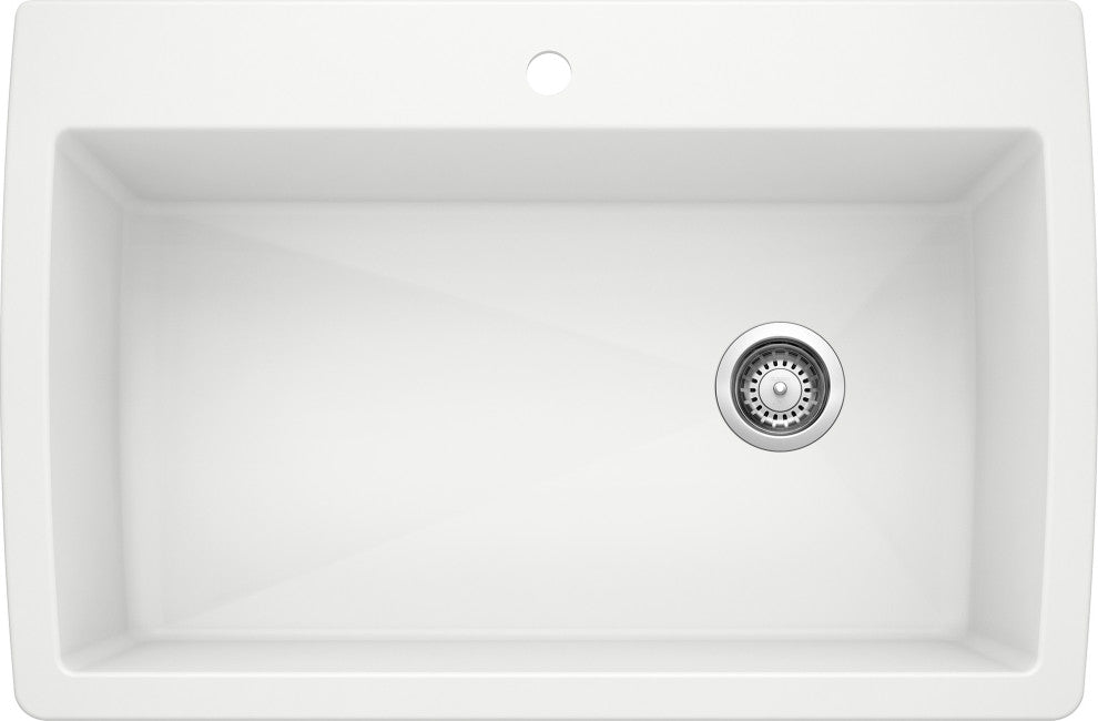 Blanco Diamond Super Single Sink Kit with Pull-Down Faucet and Strainer in White