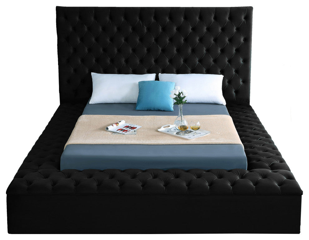 Bliss Velvet Upholstered  Bed, Black, Full