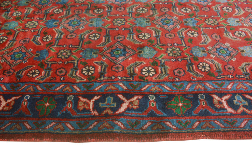 Fine Vintage Distressed Talbert Red/Navy Runner, 3'5x13'5