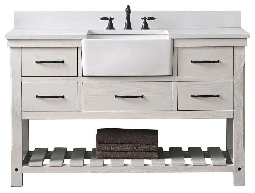 Wesley 54" Bathroom Vanity, White Wash