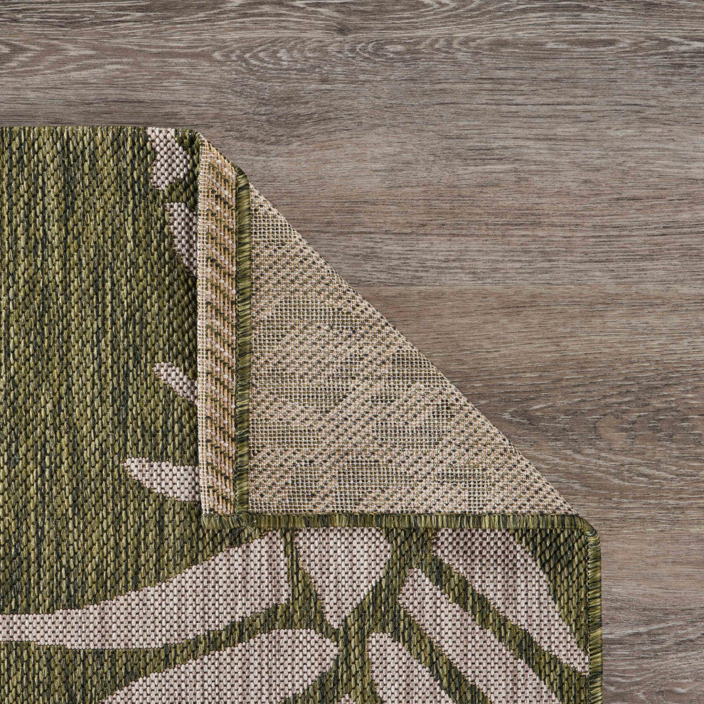5' X 7' Green Floral Indoor Outdoor Area Rug
