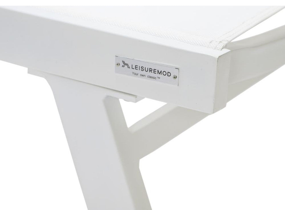 Marlin Patio Chaise Lounge Chair With Armrests in White Aluminum Frame