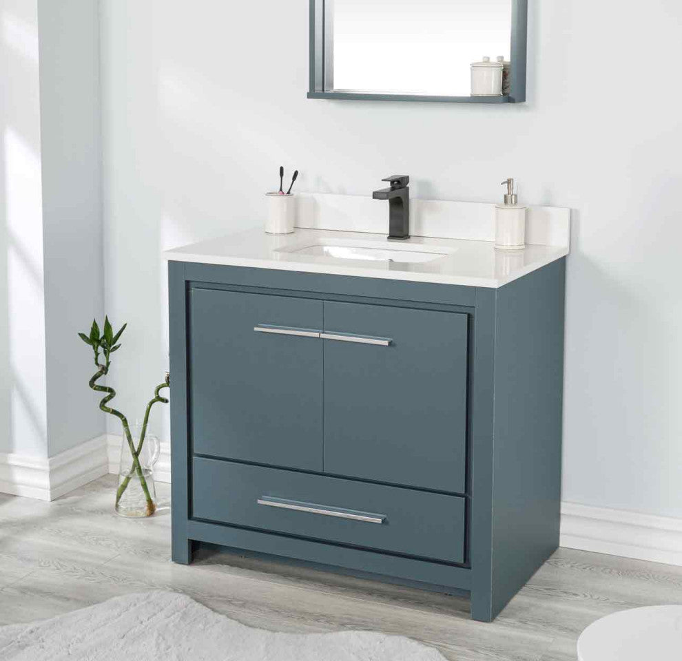 Mila Collection 36" Bathroom Vanity With Sink, Mirror, Countertop, Alasca Blue