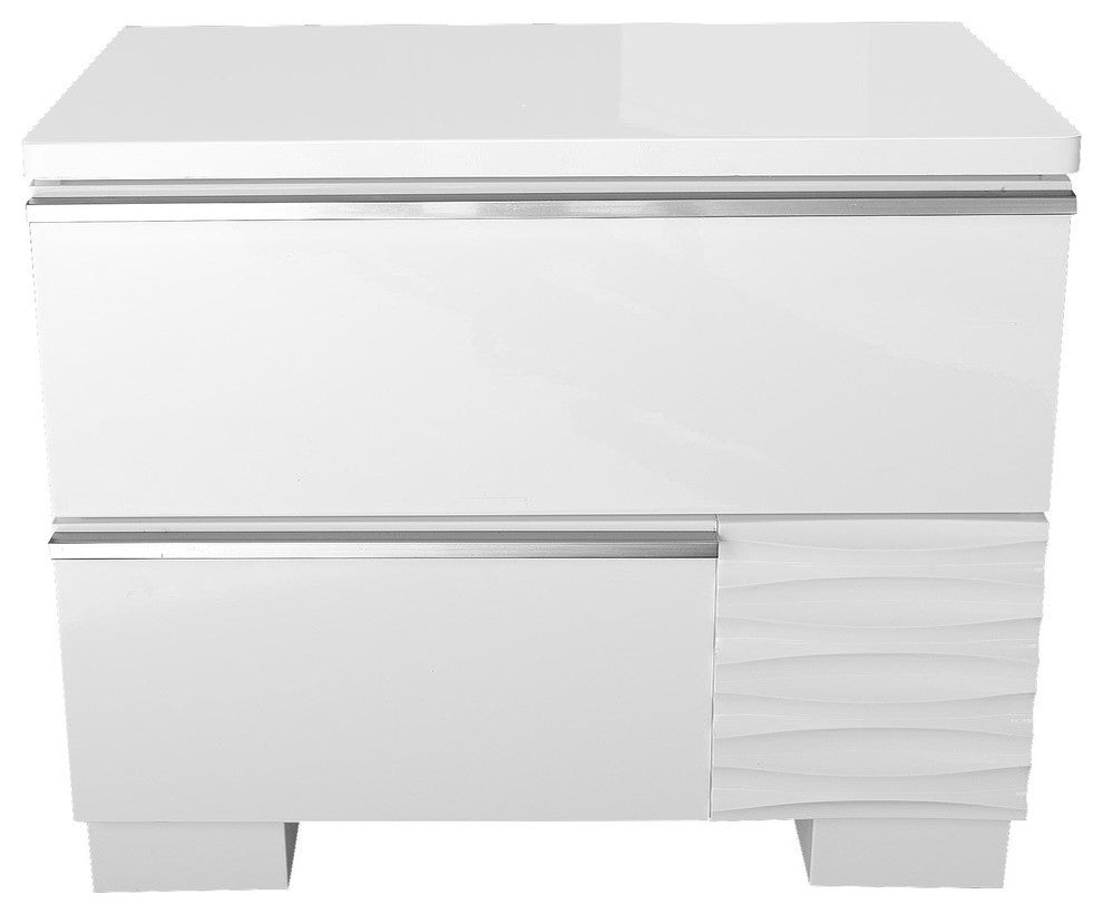 Athens, White Lacquer 2-Drawer Bedroom Nightstand