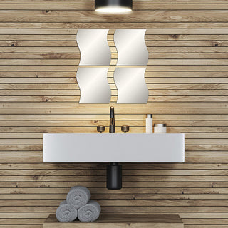 Small Decorative Wall Self Adhesive Shaped Mirrors, Set of 4, Wave