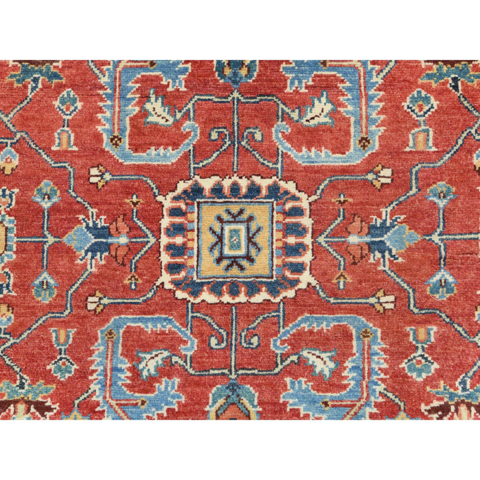 Imperial Red Afghan Peshawar Heriz Wool Hand Knotted Oriental Rug, 6'1"x9'1"
