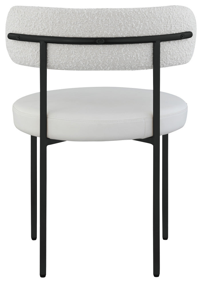 Beacon Dining Chair, Set of 2, Cream, Vegan Leather and Boucle Fabric, Matte Black Finish
