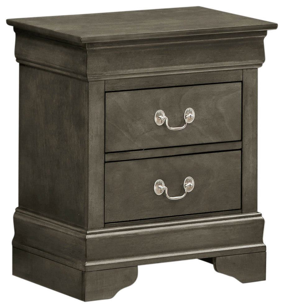 Louis Philippe 2-Drawer Nightstand (24 in. H X 21 in. W X 16 in. D), Gray