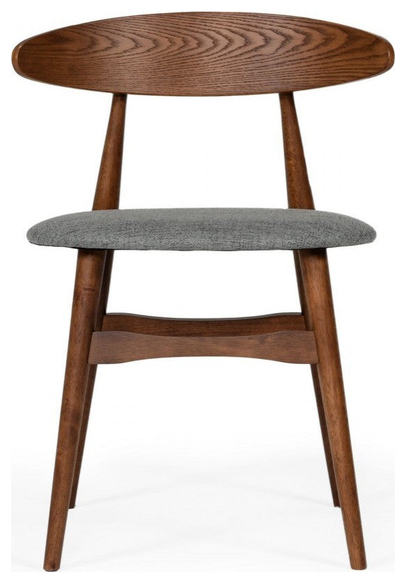 Set of Two Gray Walnut Fabric Dining Chairs