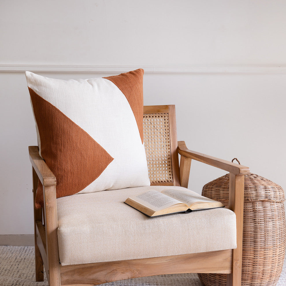 Stacy Garcia Colorblock Handmade Throw Pillow, Adobe/Ivory, 20"x20"
