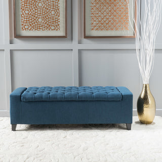 GDF Studio Seattle Tufted Storage Ottoman Bench, Dark Blue