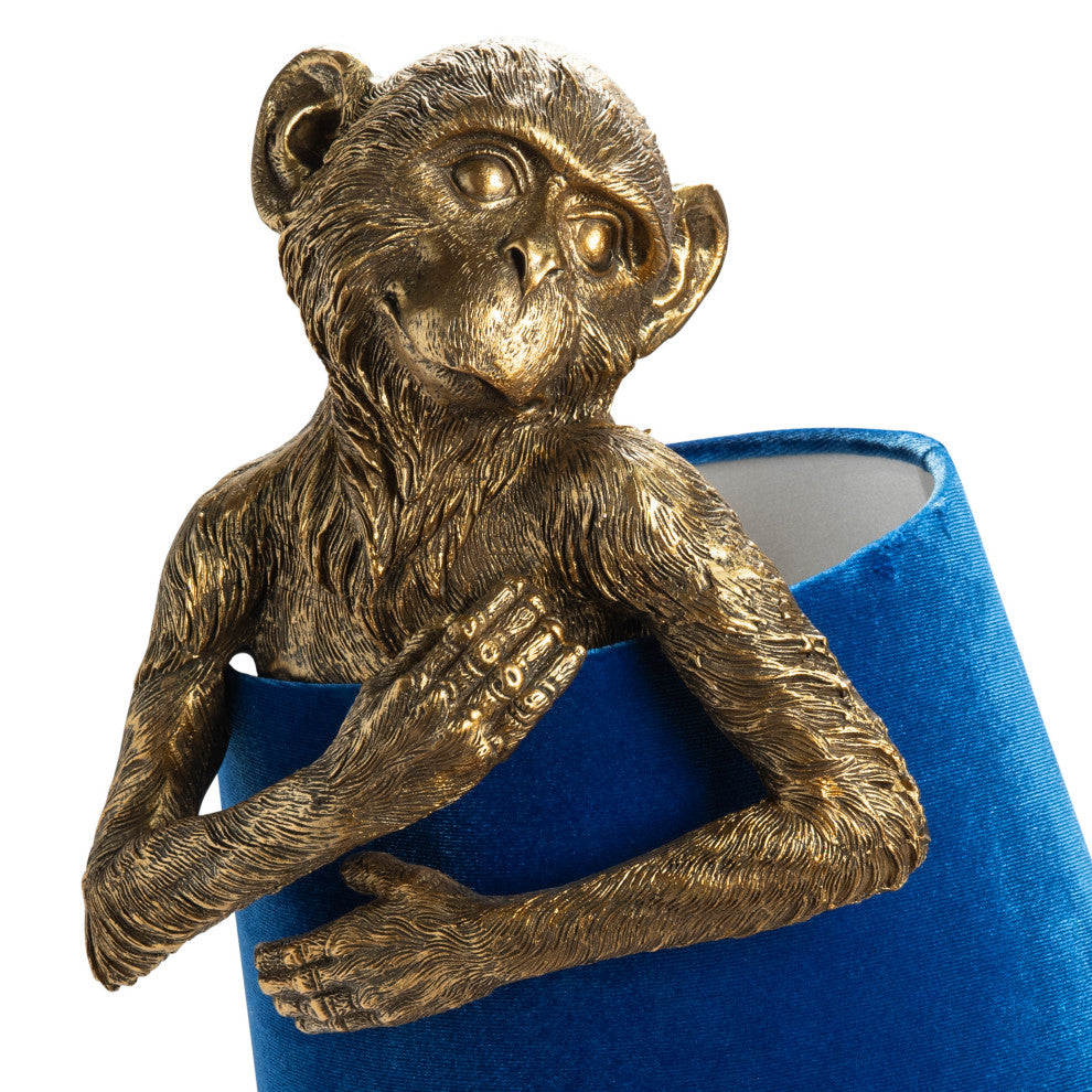 Chester Gold Monkey With Blue Velvet Shade