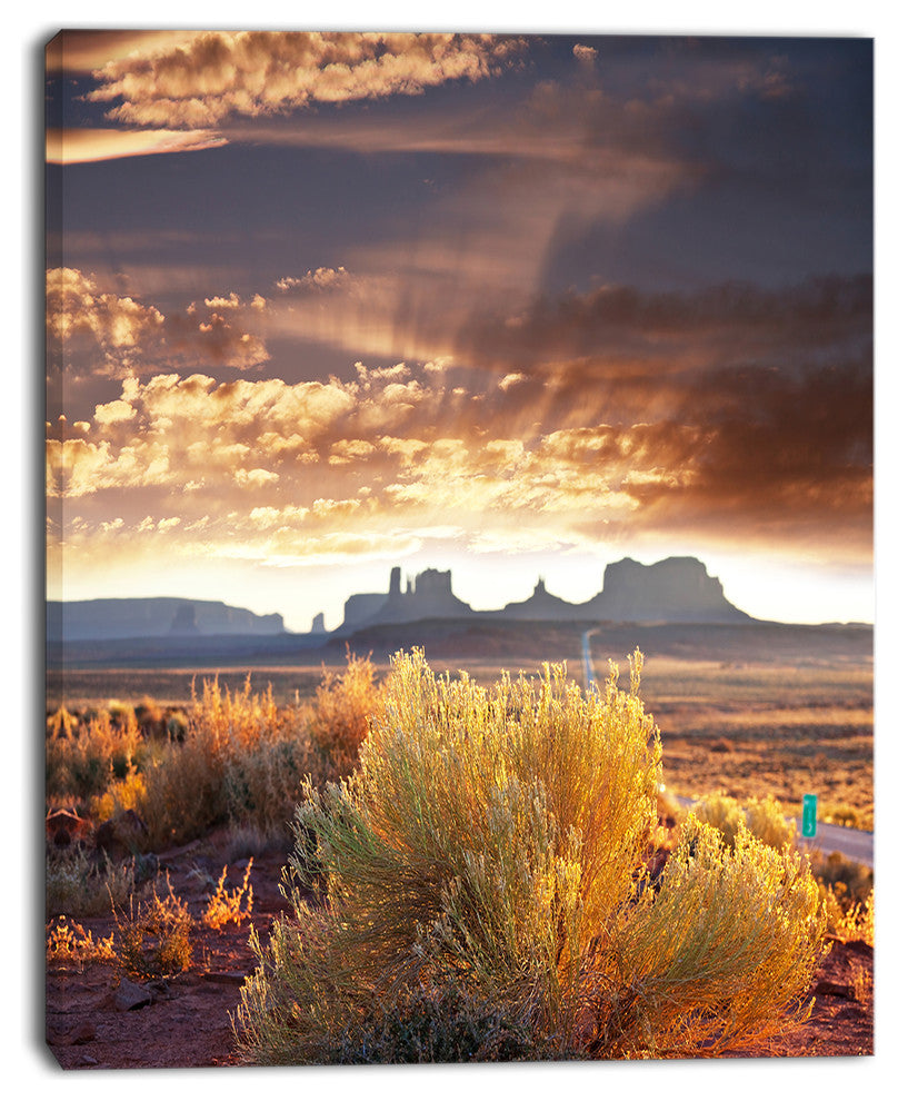 Monument Valley under Cloudy Sky, African Landscape Canvas Art, 12"x20"