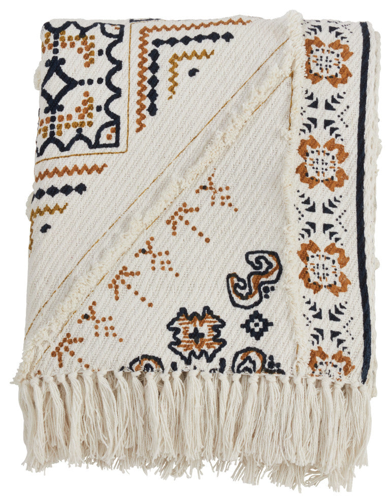 Printed Cotton Fringed Throw Blanket