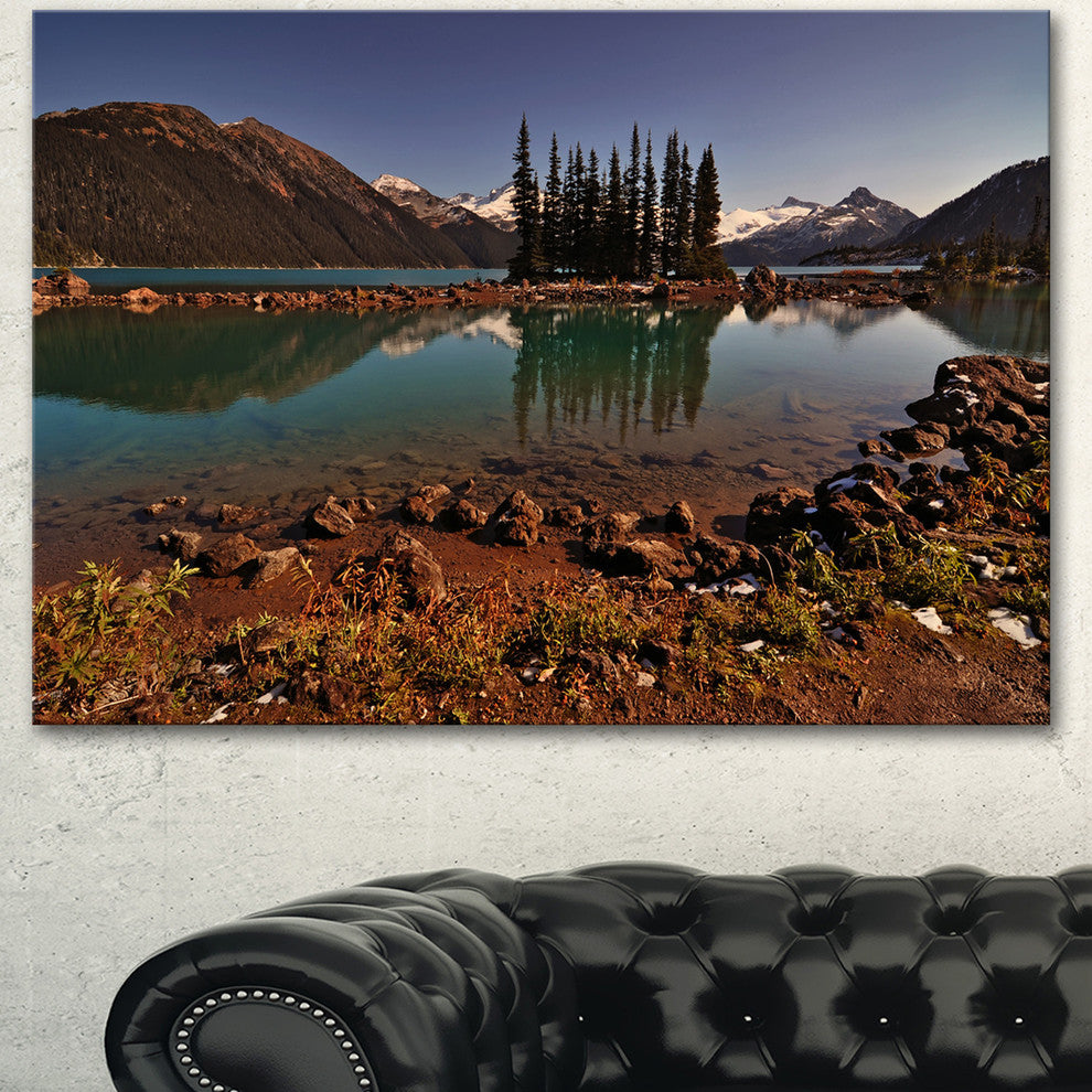 Lake and Pine Trees in Evening, Landscape Canvas Art Print, 60"x28"