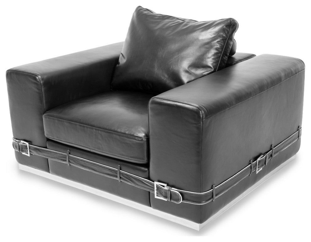 AICO Michael Amini Mia Bella Ciras Leather Chair, Black