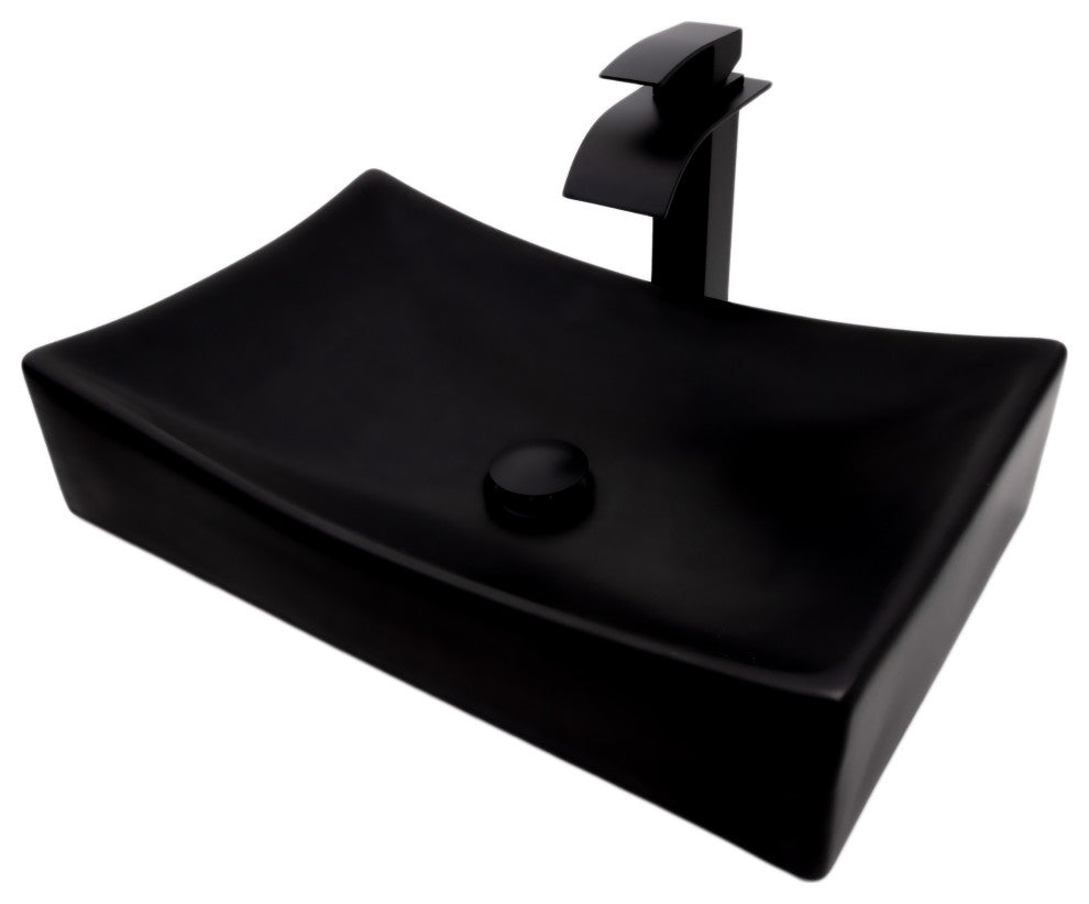 Black Porcelain Vessel Sink and Faucet Combo Set