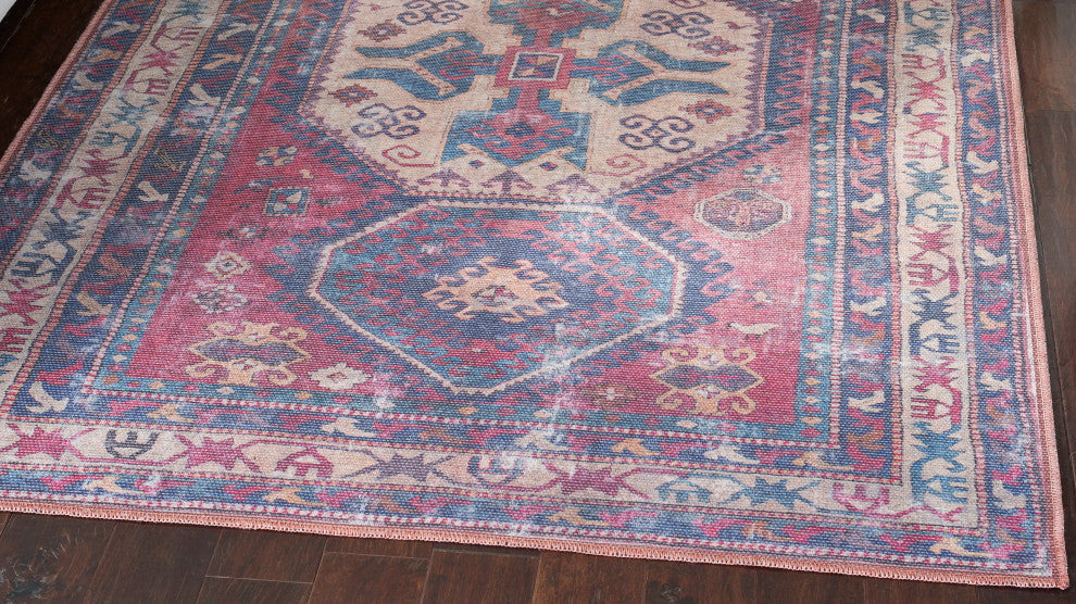 Nicole Curtis Nc Series 1 5' x 7' Red/Navy Machine Washable Area Rugs