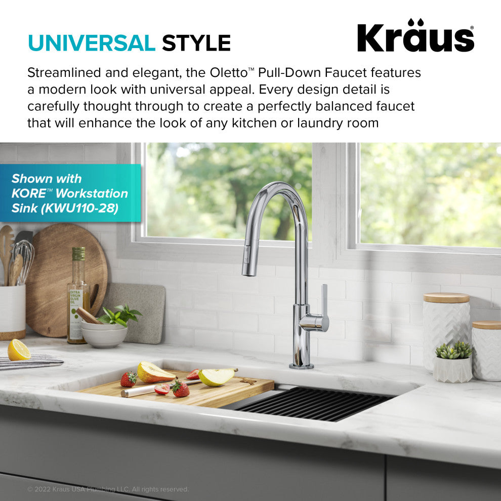 Oletto Pull-Down 1-Hole Kitchen Faucet, Chrome, Model Kpf-2820ch
