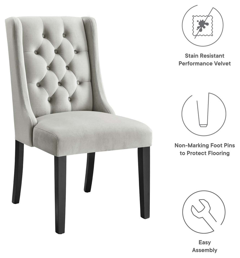 Baronet Performance Velvet Dining Chairs, Set of 2, Light Gray