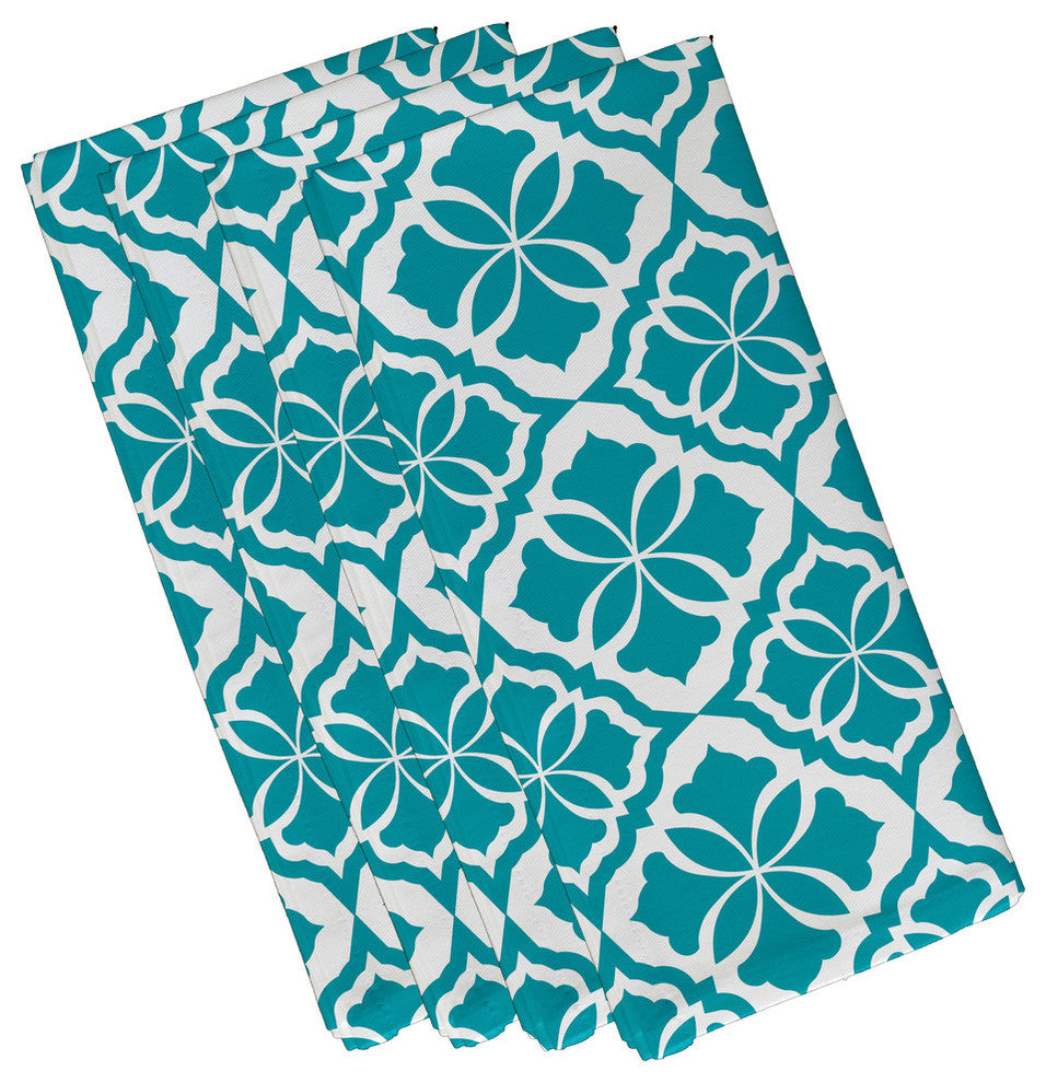 22"x22" Ceylon, Geometric Print Napkin, Turquoise, Set of 4