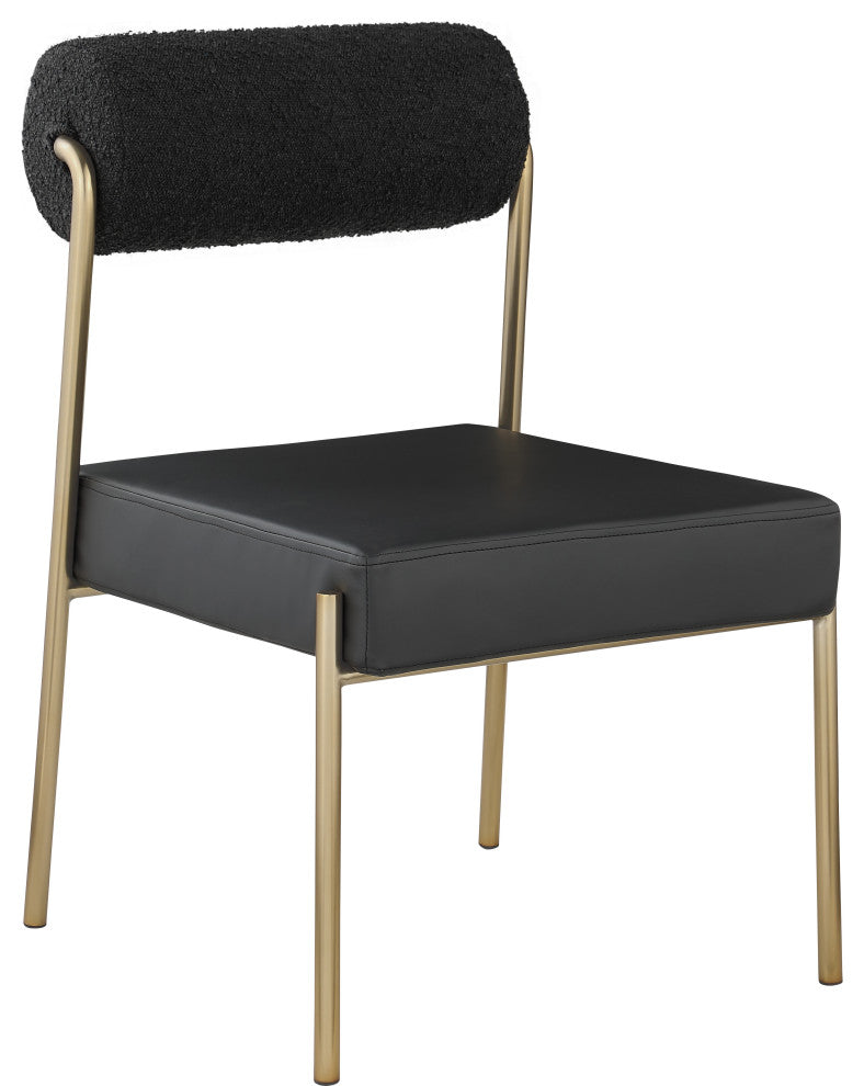 Carly Faux Leather/Boucle Fabric Upholstered Dining Chair, Black