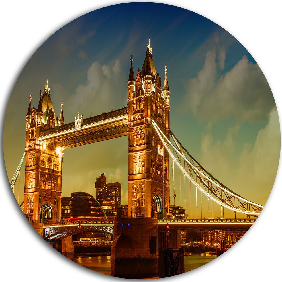 Majesty Of Tower Bridge, Cityscape Photography Disc Metal Wall Art, 11"