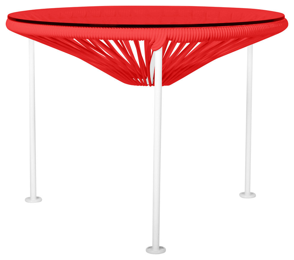 Zicatela Indoor/Outdoor Handmade Side Table, Red Weave, White Frame