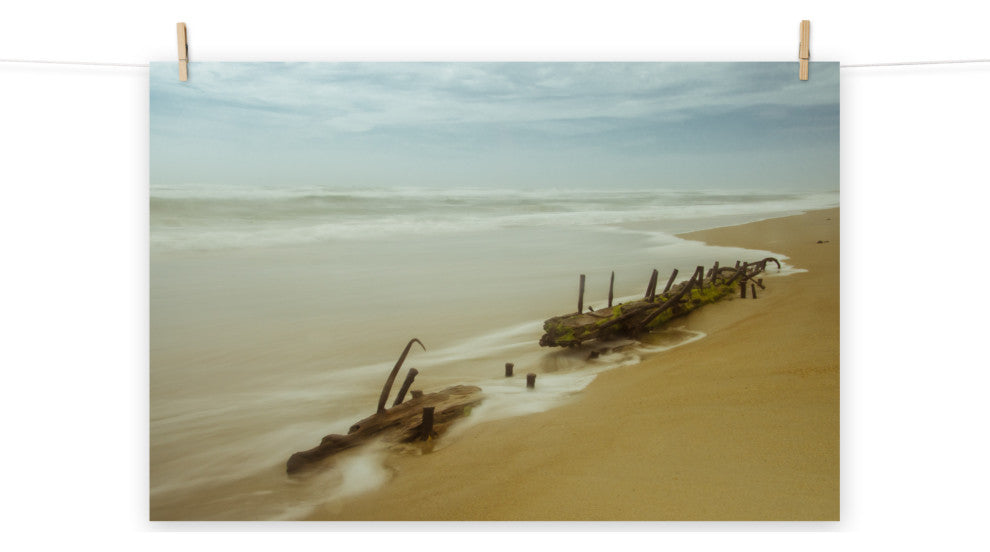 Misty Shipwreck on the Beach Landscape Photo Unframed Wall Art Print, 8" X 10"