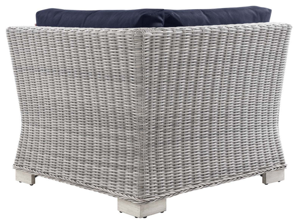 Conway Outdoor Patio Wicker Rattan Corner Chair Light Gray Navy