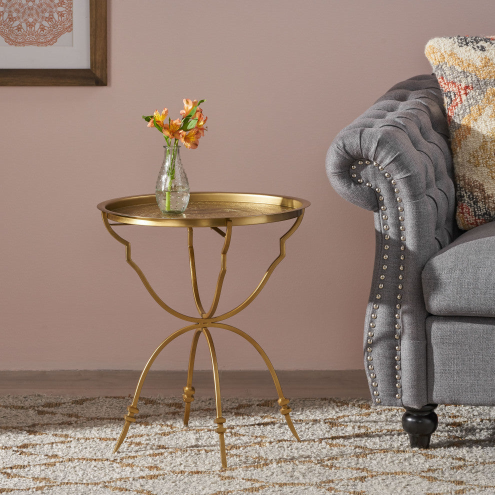 Denny Vintage Style Handcrafted Iron Tray Top Side Table
