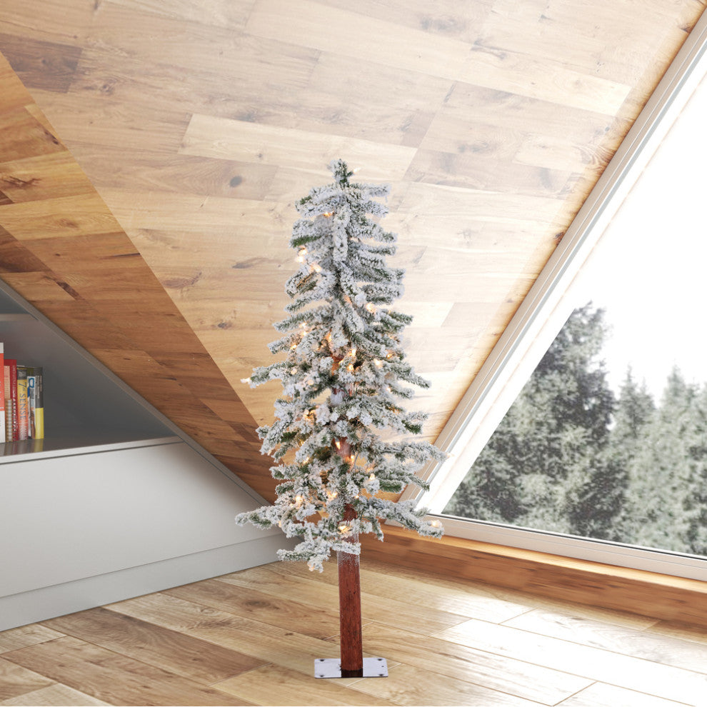 Vickerman A807441 4' Flocked Alpine Artificial Christmas Tree, Clear Lights