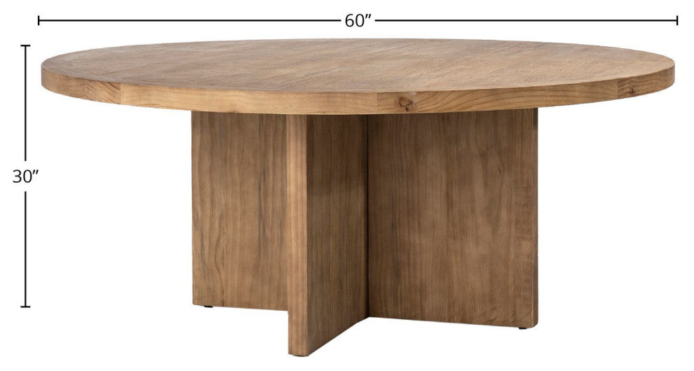 Brooks 60" Round Reclaimed Pine Dining Table With Cross Base, Natural Finish