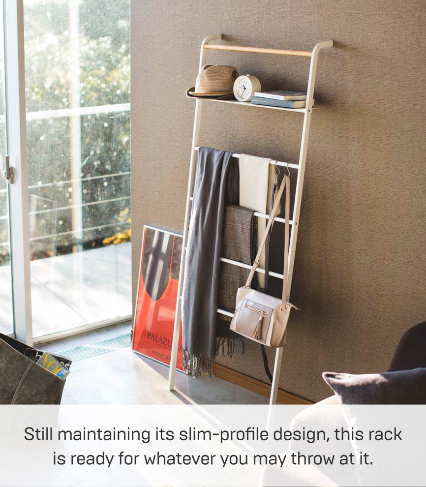 Tower Leaning Ladder With Shelf, White