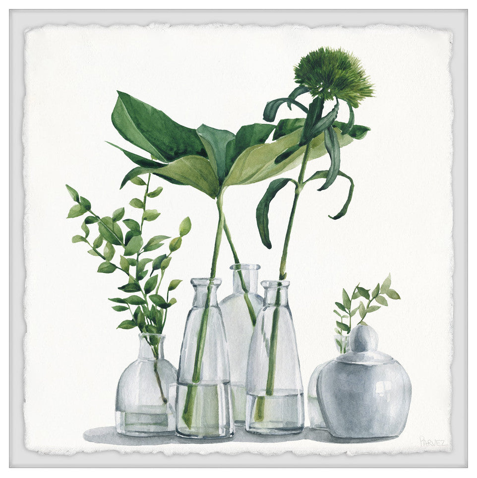 "Clear Greens" Framed Painting Print, 18"x18"