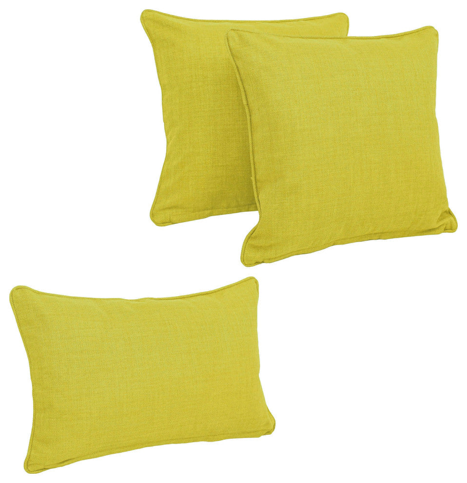 Double-Corded Solid Outdoor Polyester Throw Pillows With Inserts, Set of 3, Lime