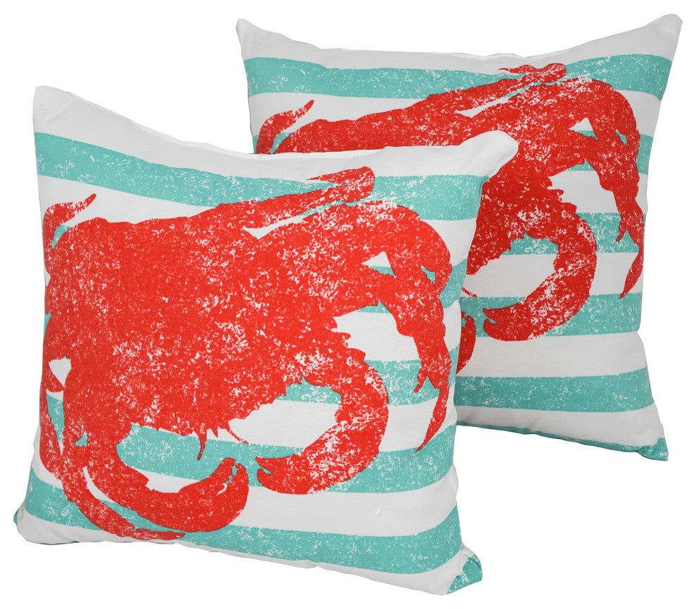 Blazing Needles 17" Spun Polyester Throw Pillows, Set of 2, King Crab Island