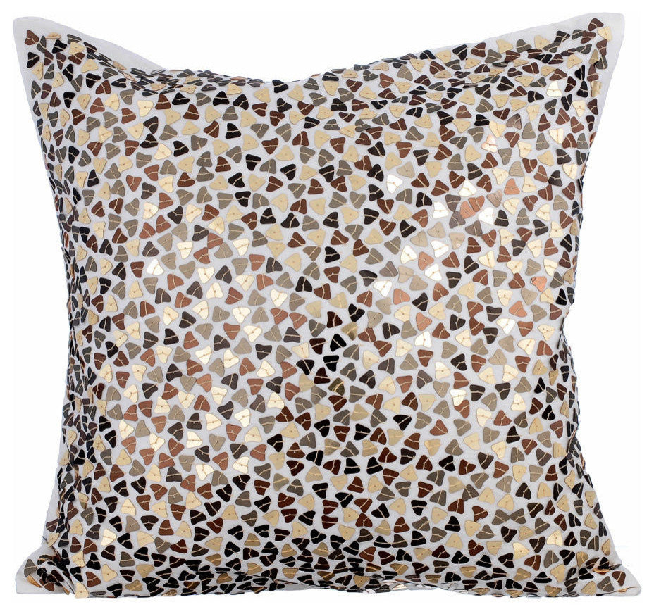 Ivory Throw Pillow Covers 16"x16" Silk, Metallic Fusion